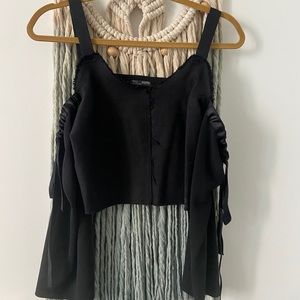 Black going out blouse with satin details
